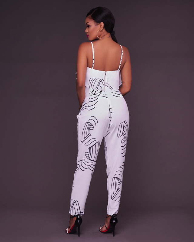 White Front Hollow With Waist Bandage Jumpsuit