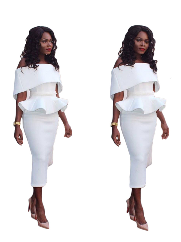 White Off Shoulder Bodycon Peplum Dress