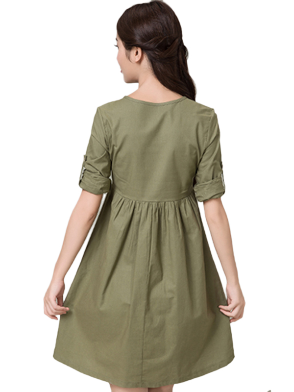 Women Fashion Casual Long Sleeve Round Dress