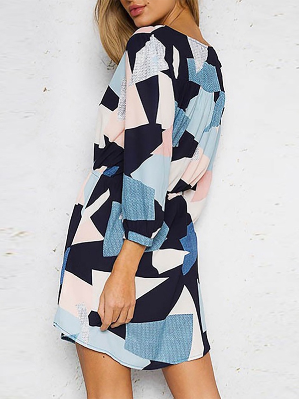 Women Geometric Print V Neck Dress