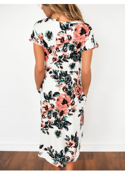 White Short Sleeve Floral Shift Dress