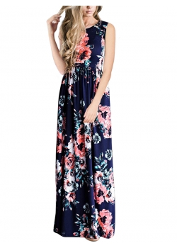 Fashion Women Flower Printed Sleeveless Dress