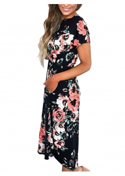 Black Floral Print Wrapped Boho Dress