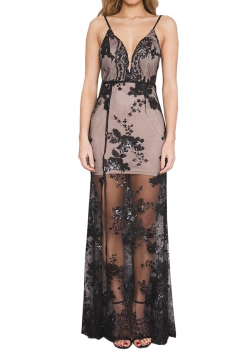 Black Spaghetti Straps Evening Dress