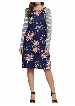 Blue Backdrop Floral Print A-line Loose T-shirt Dress