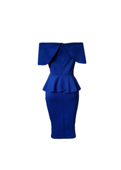 Blue Off Shoulder Bodycon Peplum Dress