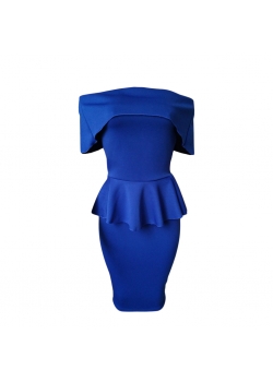 Blue Off Shoulder Bodycon Peplum Dress