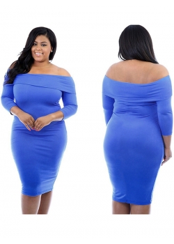 Blue Plus Size Off Shoulder Mermaid Midi Dress