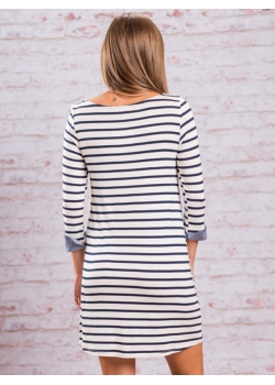 Blue Scoop Neck Long Sleeve Stripe Dress