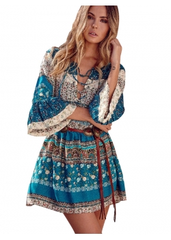 Boho Print Long Sleeve Floral Dress