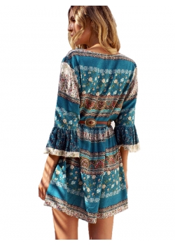 Boho Print Long Sleeve Floral Dress