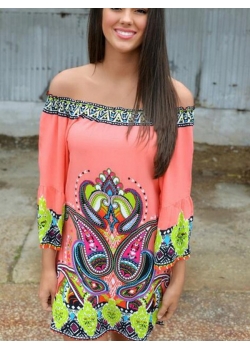 Fashion Print  Off Shoulder Floral Dress