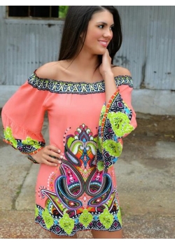 Fashion Print  Off Shoulder Floral Dress