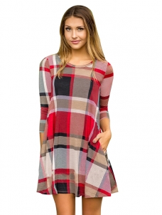 Fashion Red Plaid Loose Casual Dress