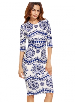 Summer Blue and White Porcelain Long Dress