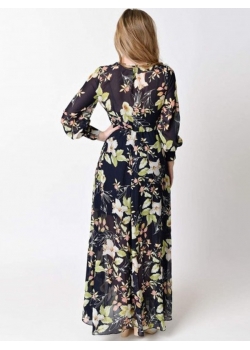 Floral Print Wrapped Long Boho Dress