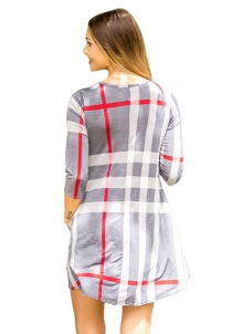 Long Sleeve O-Neck Loose Casual Plaid Dress