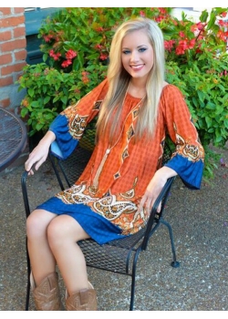 Orange Boho Print Off Shoulder Floral Dress