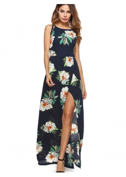 Painting Floral Print Sleeveless Long Boho Dress