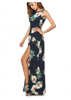 Painting Floral Print Sleeveless Long Boho Dress