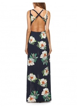 Painting Floral Print Sleeveless Long Boho Dress