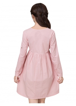Pink Fashion Casual Long Sleeve Round Dress