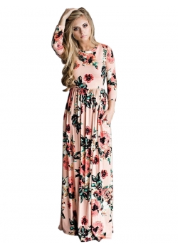 Pink Floral Print Wrapped Boho Dress