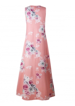 Pink Maxi Dress Boho Round Neck  Dress