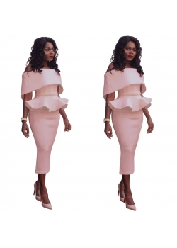 Pink Off Shoulder Bodycon Peplum Dress