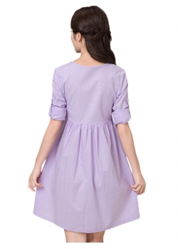 Purple Fashion Casual Long Sleeve Round Dress