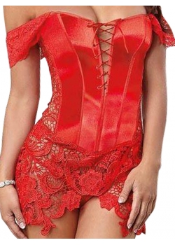 Red Beyonce Corset & Thong Set With Lace 