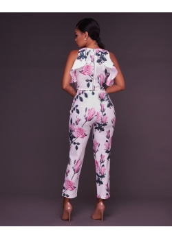 Rose Floral Print Crop Top and Pant Set