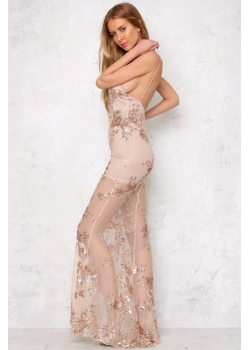 Sequin Gold Spaghetti Straps Sequin Evening Dress