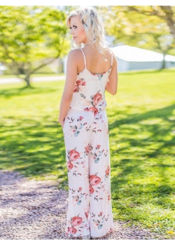 Fashion Women Flower Printed Sleeveless Jumpsuit