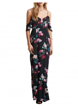 Strap Shoulder Floral Print Maxi Dress