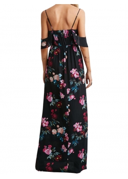 Strap Shoulder Floral Print Maxi Dress