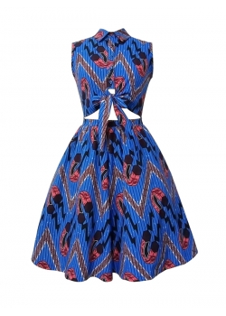 Stripe Cut Out Vintage Dress - Blue