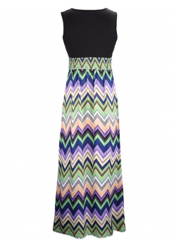 Wave Print Sleeveless V-Neck Maxi Dress