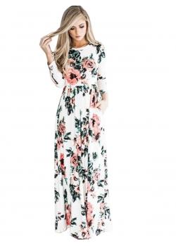 White Floral Print Wrapped Boho Dress