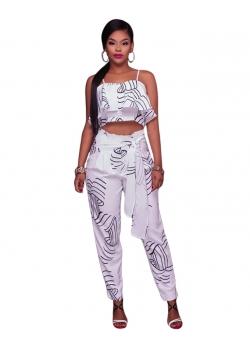 White Front Hollow With Waist Bandage Jumpsuit