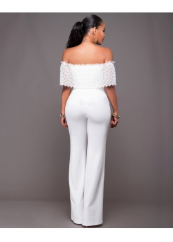 White Lace Up Ruffle Overlay Strapless Jumpsuit