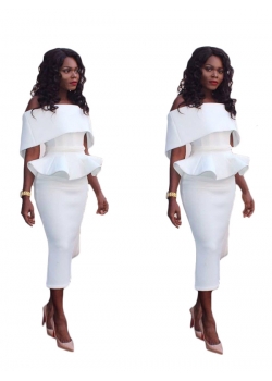 White Off Shoulder Bodycon Peplum Dress