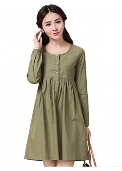 Women Fashion Casual Long Sleeve Round Dress