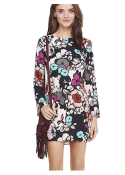 Women Fashion Printed Long Sleeve Backless Mini Dress