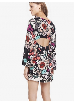 Women Fashion Printed Long Sleeve Backless Mini Dress