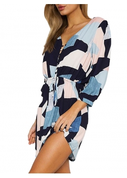 Women Geometric Print V Neck Dress