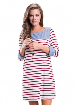 Scoop Neck Long Sleeve Stripe Dress