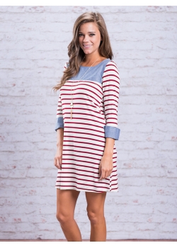 Scoop Neck Long Sleeve Stripe Dress