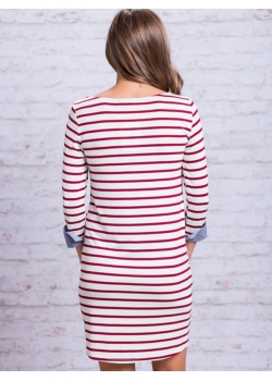Scoop Neck Long Sleeve Stripe Dress
