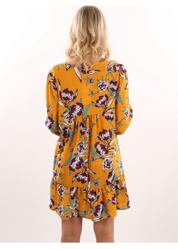 Yellow Flora Printed V Neck Curvy Dress